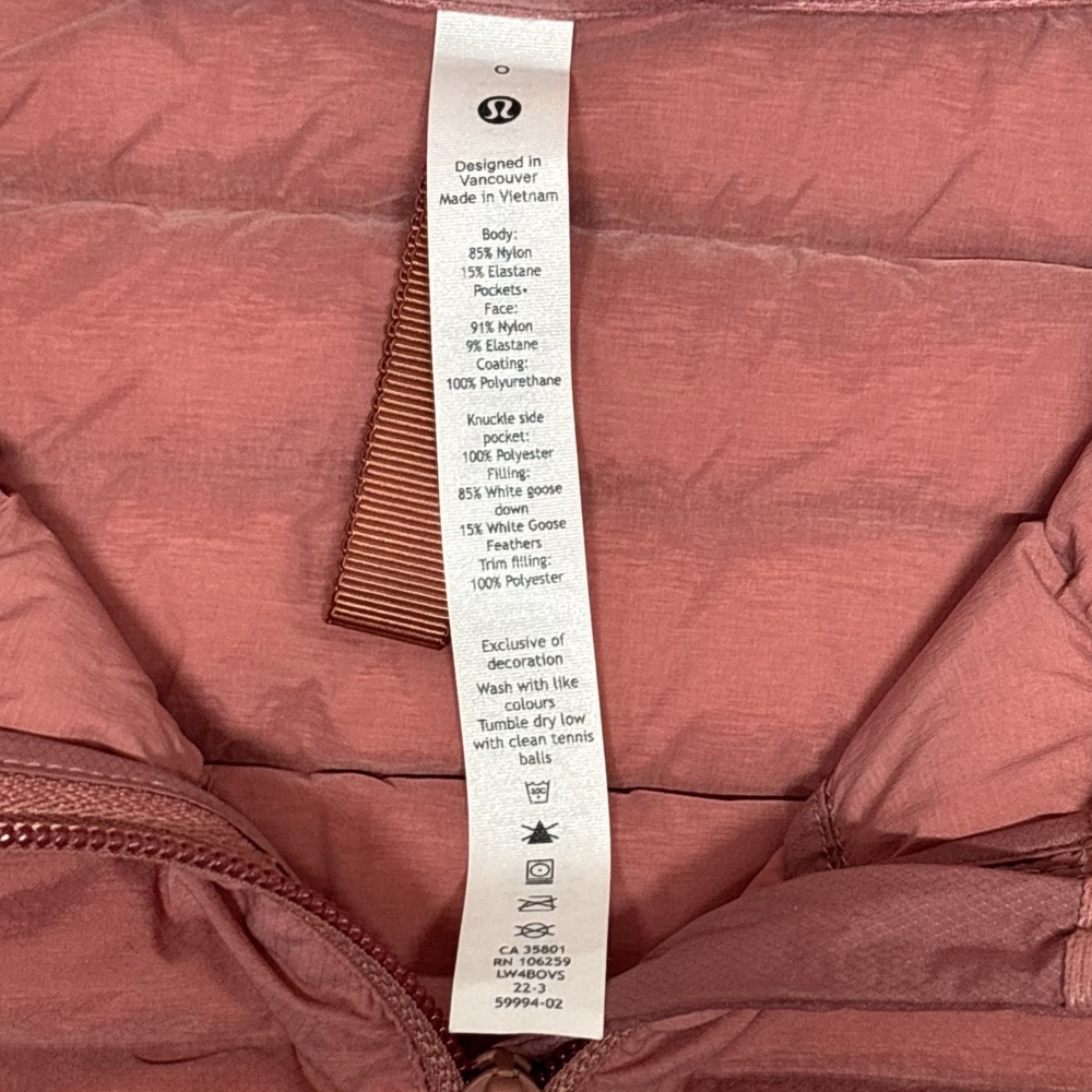 Lululemon Pack It Down Again Jacket 0 Burgandy 700 Down Packable Light No Hood - Picture 3 of 7